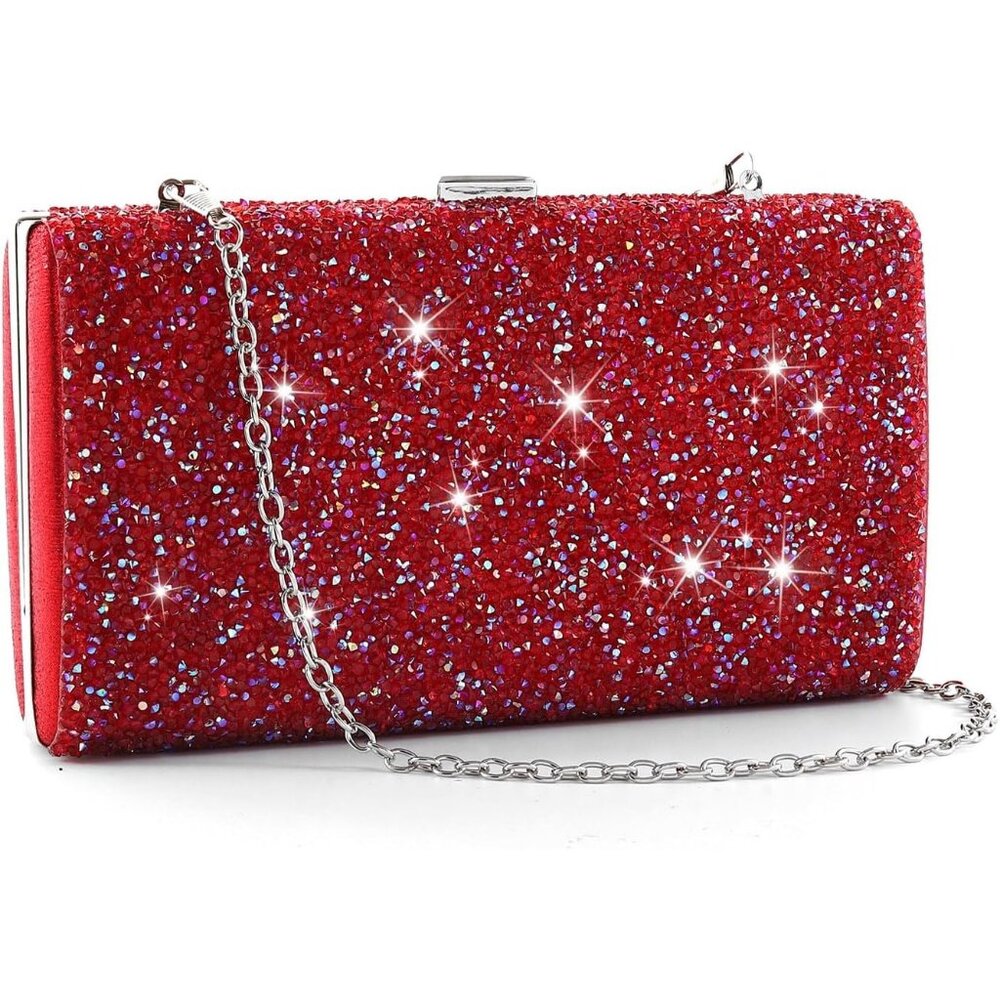 ⚡ Women's Glitter Double Sided Diamond Evening Clutch Crossbody Red Bag